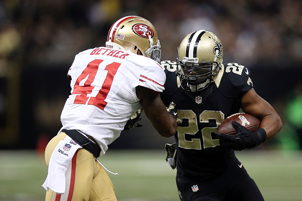 Mark Ingram of the New Orleans Saints runs the ball against the News  Photo - Getty Images