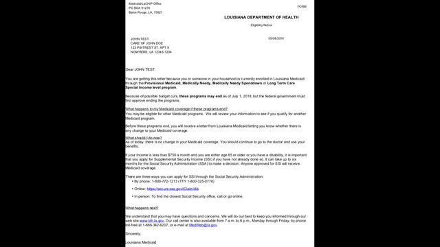 Letter to go out Medicaid enrollees outlining cuts